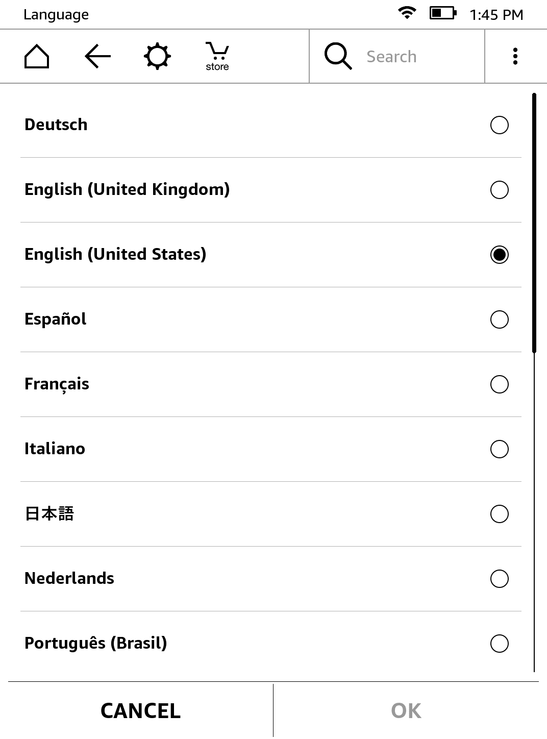 Cài đặt ngôn ngữ trên Kindle