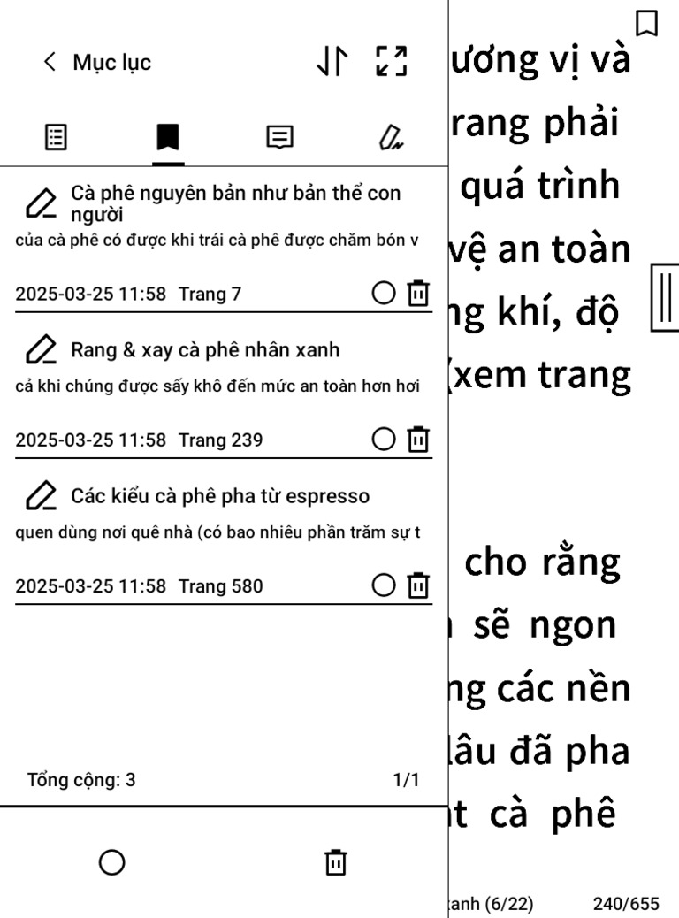 Chức năng đánh dấu trang trên máy đọc sách