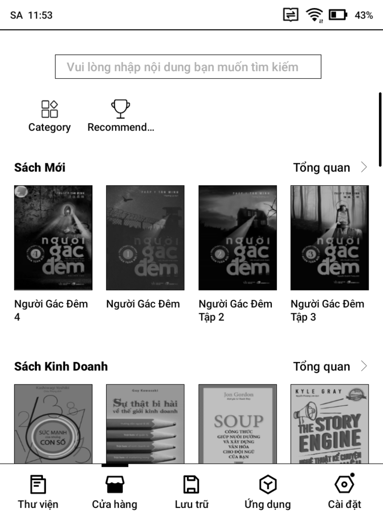 Kho sách sẵn trong các máy Boox 