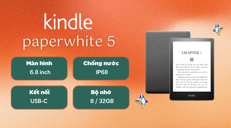 Máy đọc sách Kindle Paperwhite 5 với tính năng chống nước đạt tiêu chuẩn IPX8